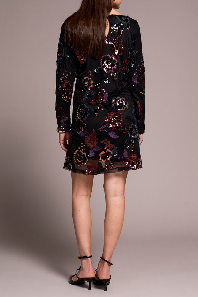 Tribal Fall 2025-945O-5053-Long Sleeve Lined Dress-Black/Multi - The Coach Pyramids