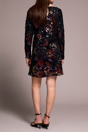 Tribal Fall 2025-945O-5053-Long Sleeve Lined Dress-Black/Multi - The Coach Pyramids