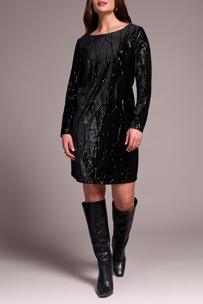 Tribal Fall 2025-945O-5055-Long Sleeve Lined Dress-Black - The Coach Pyramids
