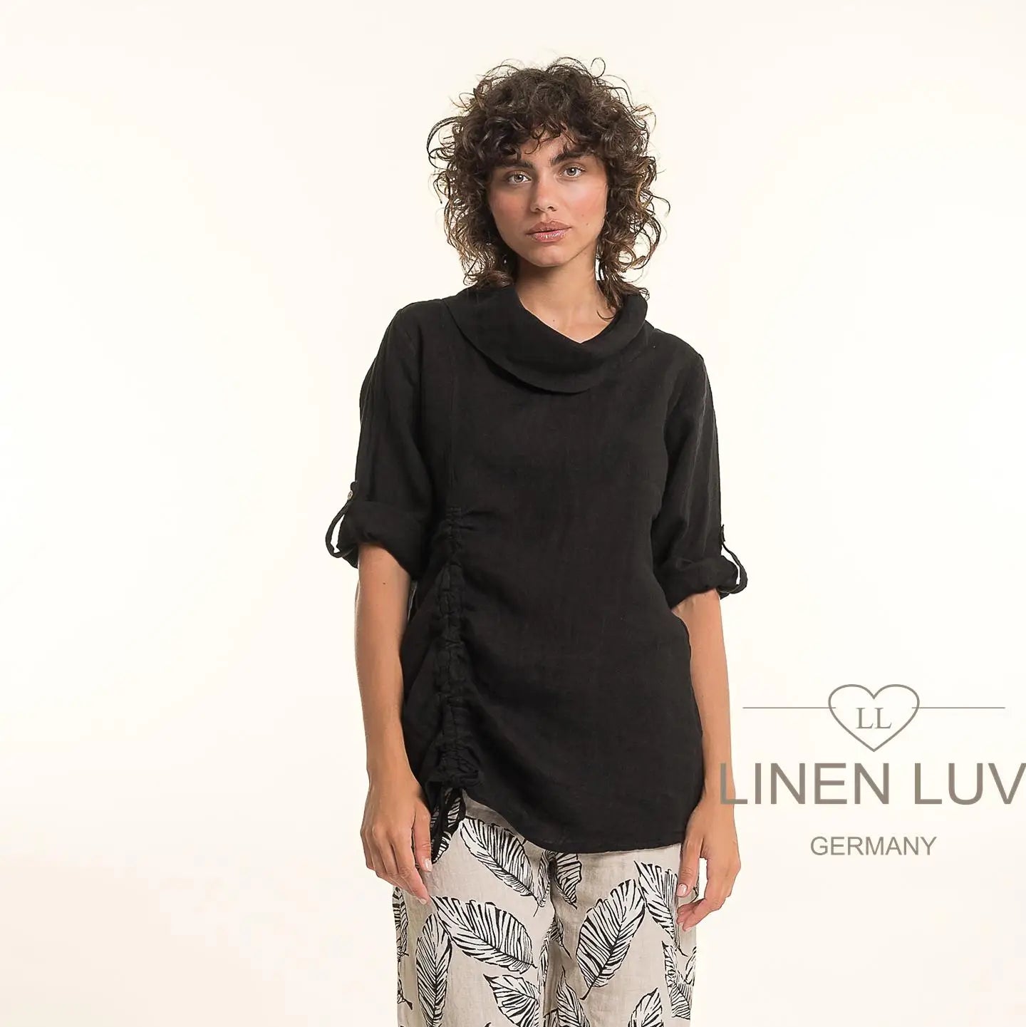 Linen Luv-TP1675-74-French Linen Blouse-Nero - The Coach Pyramids