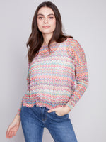 Charlie B Spring/Summer 2024-C1218YP-778A-Crewneck Top-Multi Color - The Coach Pyramids