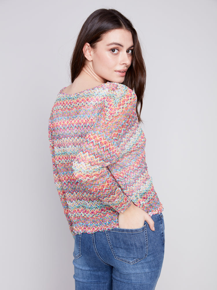 Charlie B Spring/Summer 2024-C1218YP-778A-Crewneck Top-Multi Color - The Coach Pyramids