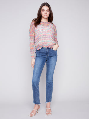 Charlie B Spring/Summer 2024-C1218YP-778A-Crewneck Top-Multi Color - The Coach Pyramids