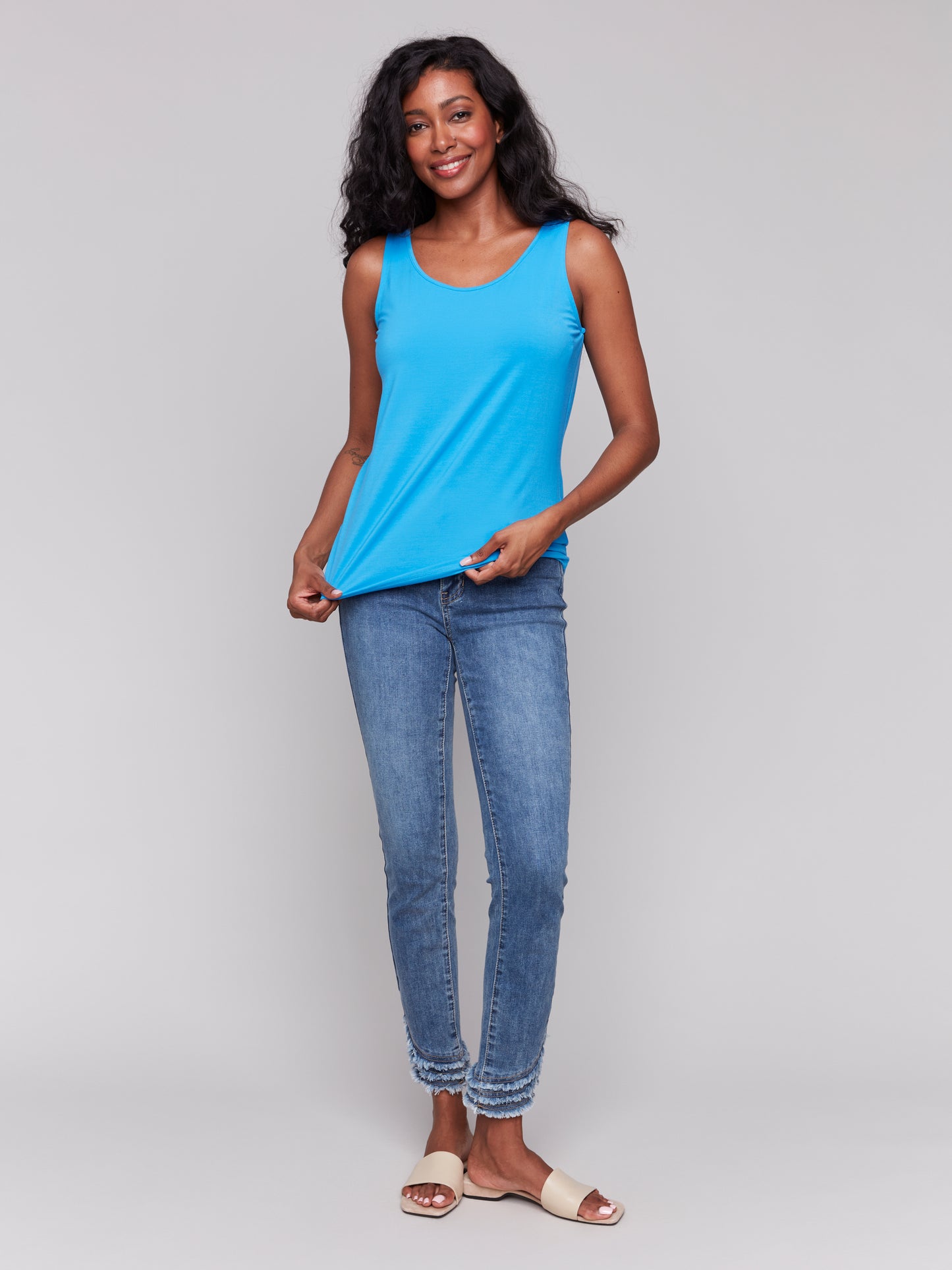 Charlie B Spring/Summer 2025-C1243BPK-O57-Reversible Bamboo Viscose Cami-Lagoon - The Coach Pyramids