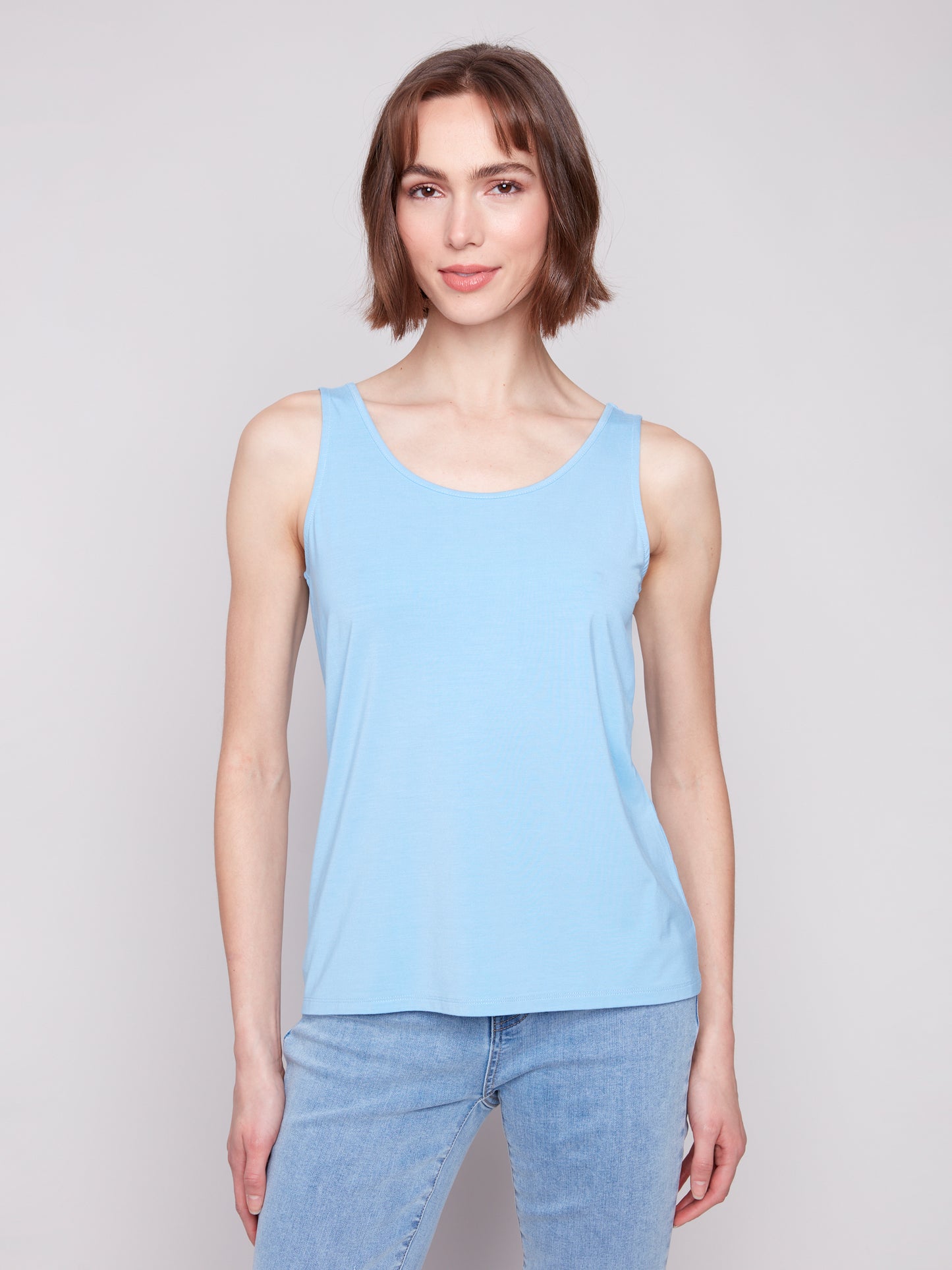 Charlie B Spring/Summer 2025-C1243BPK-239-Reversible Bamboo Viscose Cami-Blue Bell - The Coach Pyramids