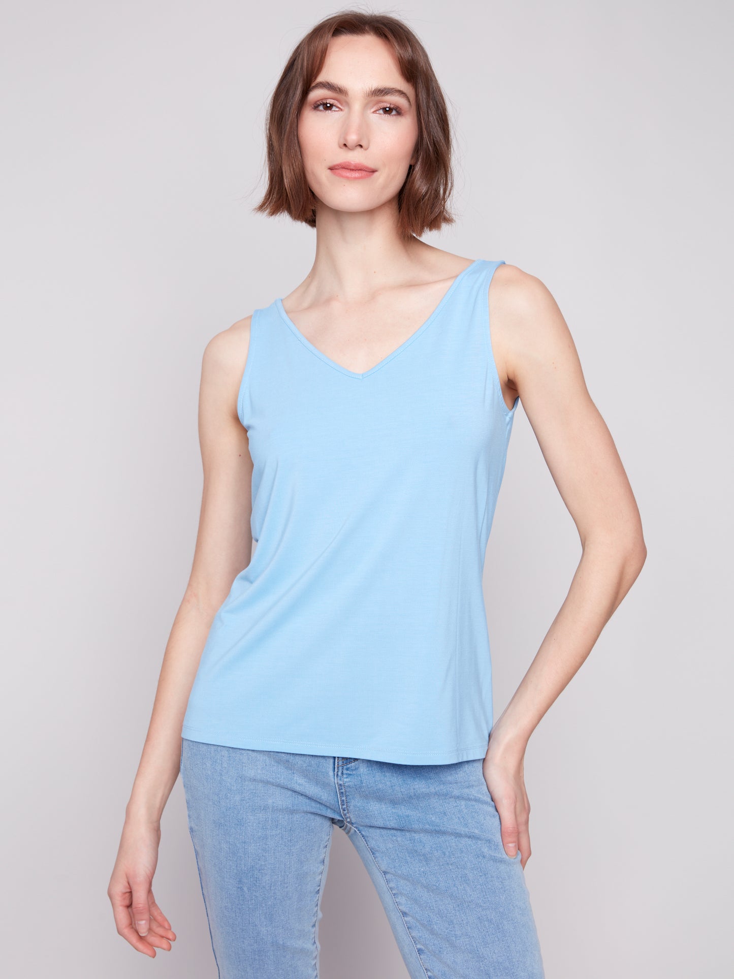 Charlie B Spring/Summer 2025-C1243BPK-239-Reversible Bamboo Viscose Cami-Blue Bell - The Coach Pyramids