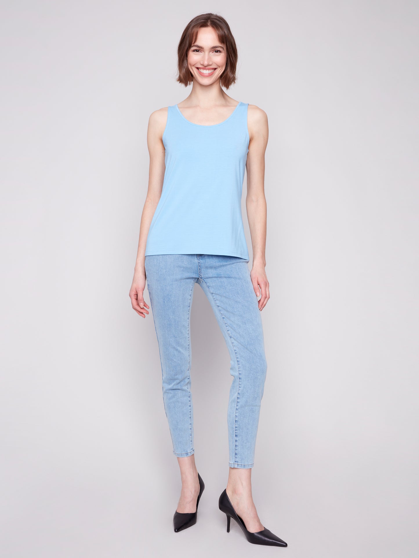 Charlie B Spring/Summer 2025-C1243BPK-239-Reversible Bamboo Viscose Cami-Blue Bell - The Coach Pyramids