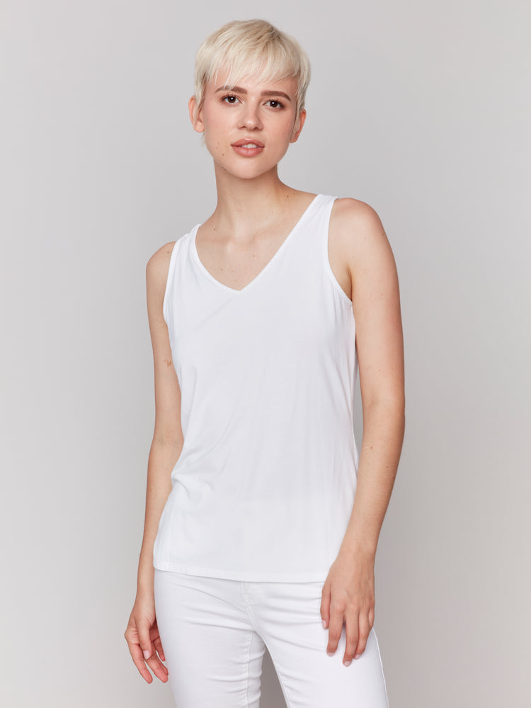 Charlie B Spring/Summer 2025-C1243SPK-002-Reversible Bamboo Viscose Cami-White