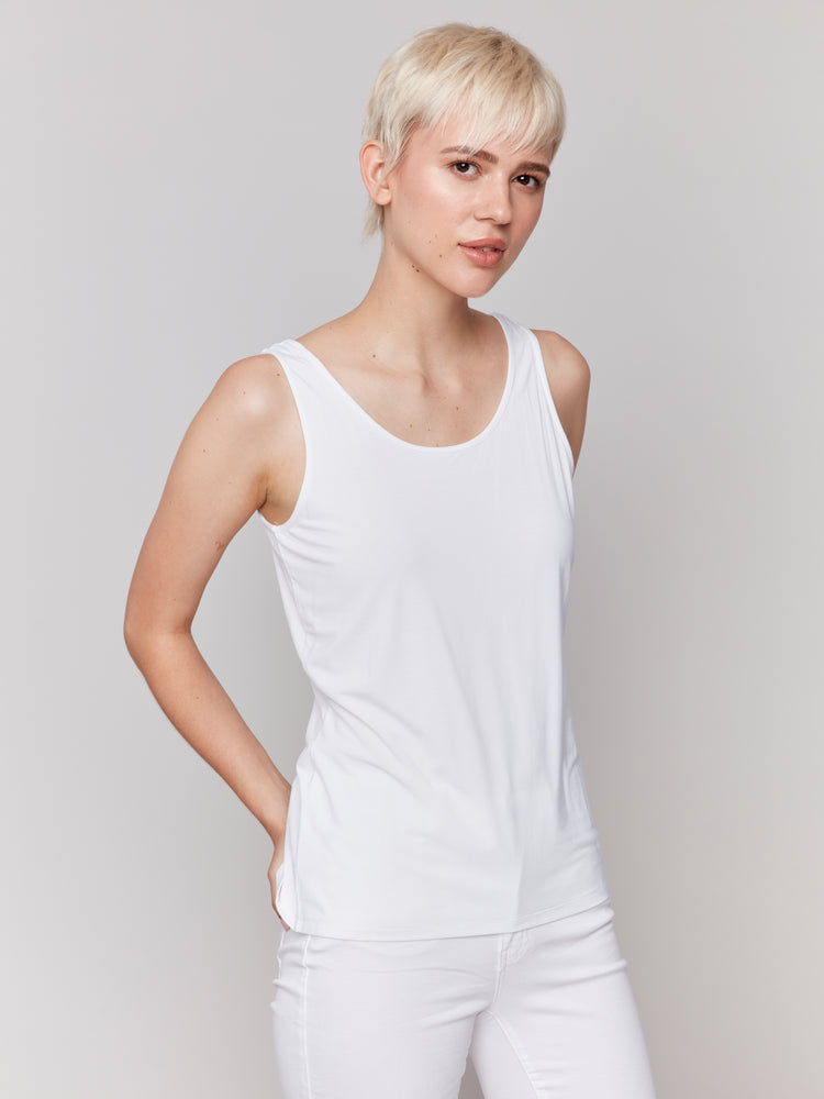 Charlie B Spring/Summer 2025-C1243SPK-002-Reversible Bamboo Viscose Cami-White