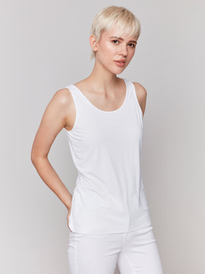 Charlie B Spring/Summer 2025-C1243SPK-002-Reversible Bamboo Viscose Cami-White