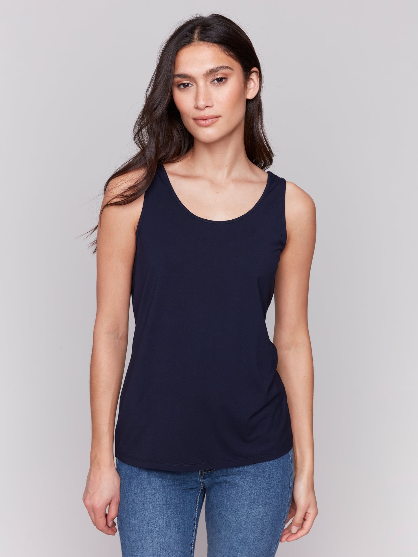 Charlie B Fall/Winter 2025-C1243SPK-730A-Reversible Bamboo Viscose Cami-Black - The Coach Pyramids