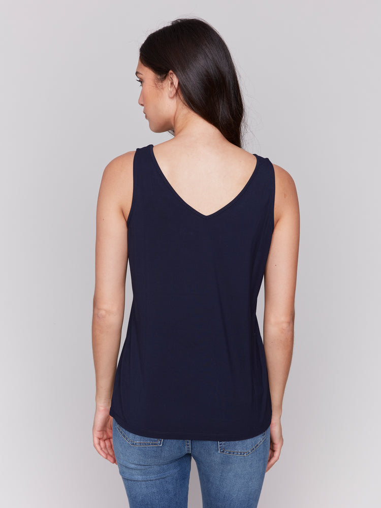 Charlie B Spring/Summer 2025-C1243SPK-117-Reversible Bamboo Viscose Cami-Navy