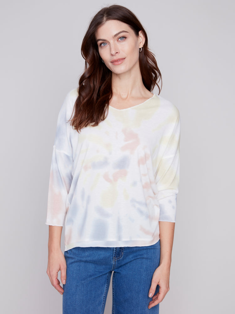 Charlie B Spring/Summer 2024-C1264XPK-P553-V Neck Top-Tulip - The Coach Pyramids