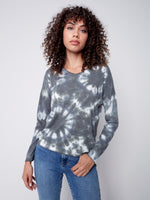 Charlie B Fall 2023-C1292RTP-006B-Tie Dye V Neck Top-Spruce - The Coach Pyramids