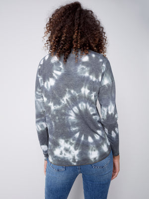 Charlie B Fall 2023-C1292RTP-006B-Tie Dye V Neck Top-Spruce - The Coach Pyramids