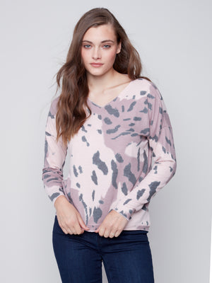 Charlie B Fall 2023-C1292XPK-006B- V Neck Top-Raspberry - The Coach Pyramids