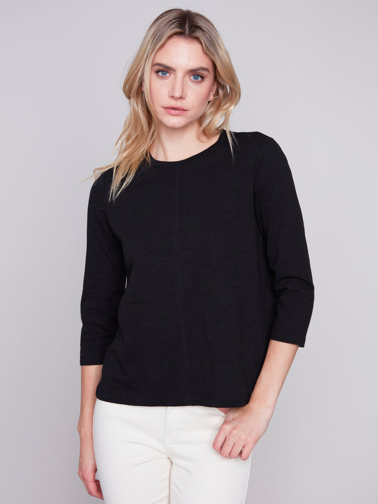 Charlie B Spring/Summer 2024-C1293XPK-463B-Knit Top-Black - The Coach Pyramids