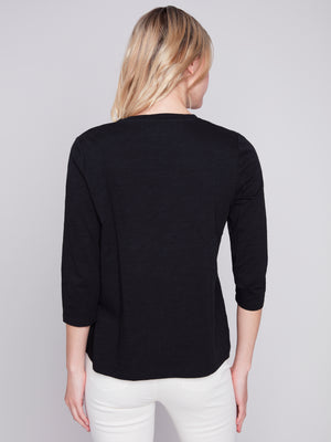 Charlie B Spring/Summer 2024-C1293XPK-463B-Knit Top-Black - The Coach Pyramids