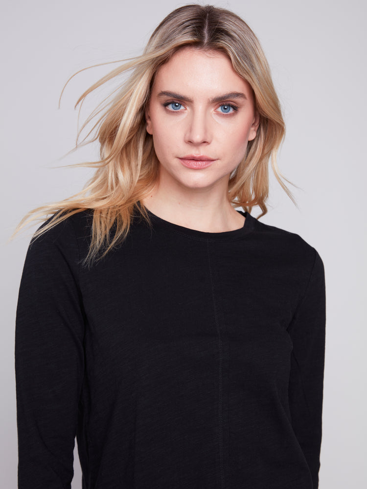 Charlie B Spring/Summer 2024-C1293XPK-463B-Knit Top-Black - The Coach Pyramids