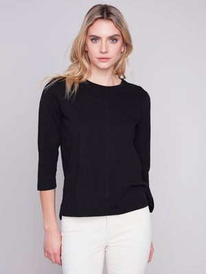 Charlie B Spring/Summer 2024-C1293XPK-463B-Knit Top-Black - The Coach Pyramids