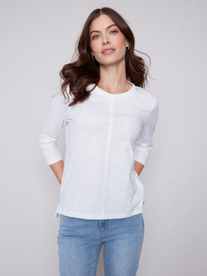 Charlie B Spring/Summer 2024-C1293XPK-463B-Knit Top-White - The Coach Pyramids