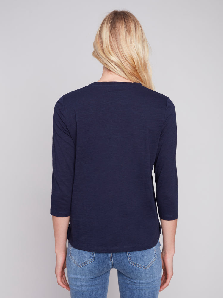 Charlie B Spring/Summer 2024-C1293XPK-463B-Knit Top-Navy - The Coach Pyramids