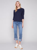 Charlie B Spring/Summer 2024-C1293XPK-463B-Knit Top-Navy - The Coach Pyramids