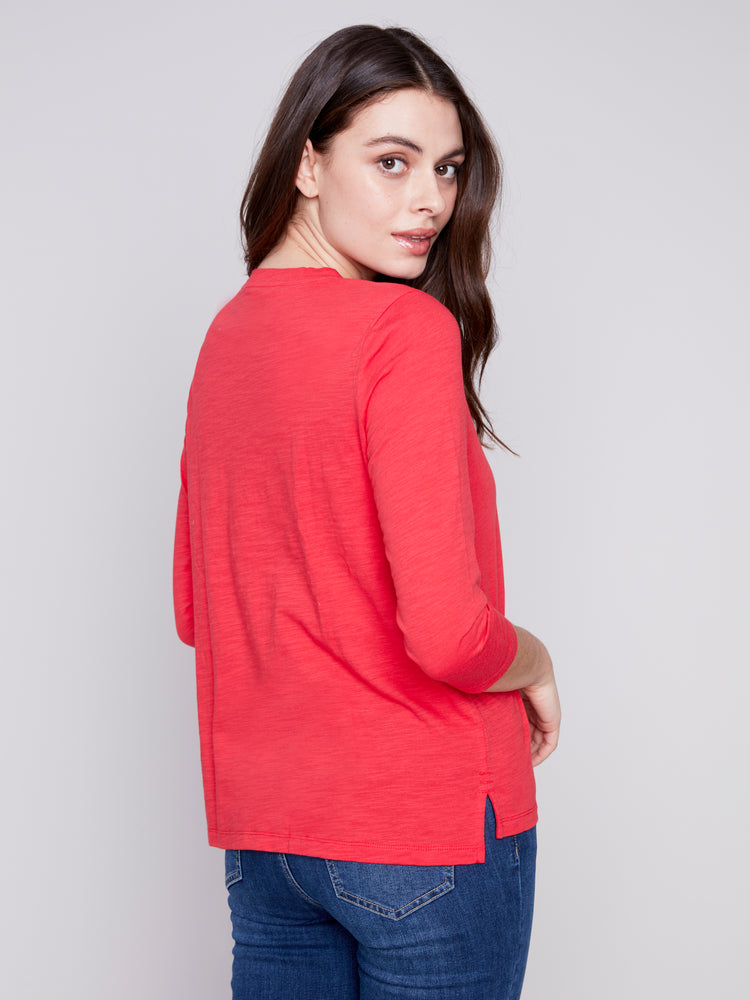 Charlie B Spring/Summer 2024-C1293XPK-463B-Knit Top-Cherry - The Coach Pyramids