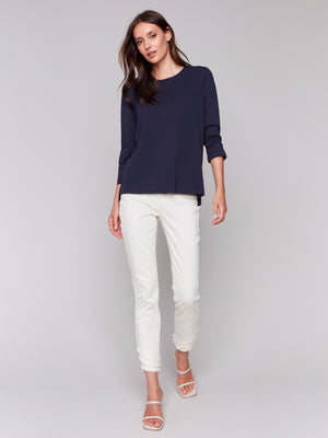 Charlie B Spring/Summer 2025-C1293ZPK-117-3/4 Sleeve Knit Top-Navy