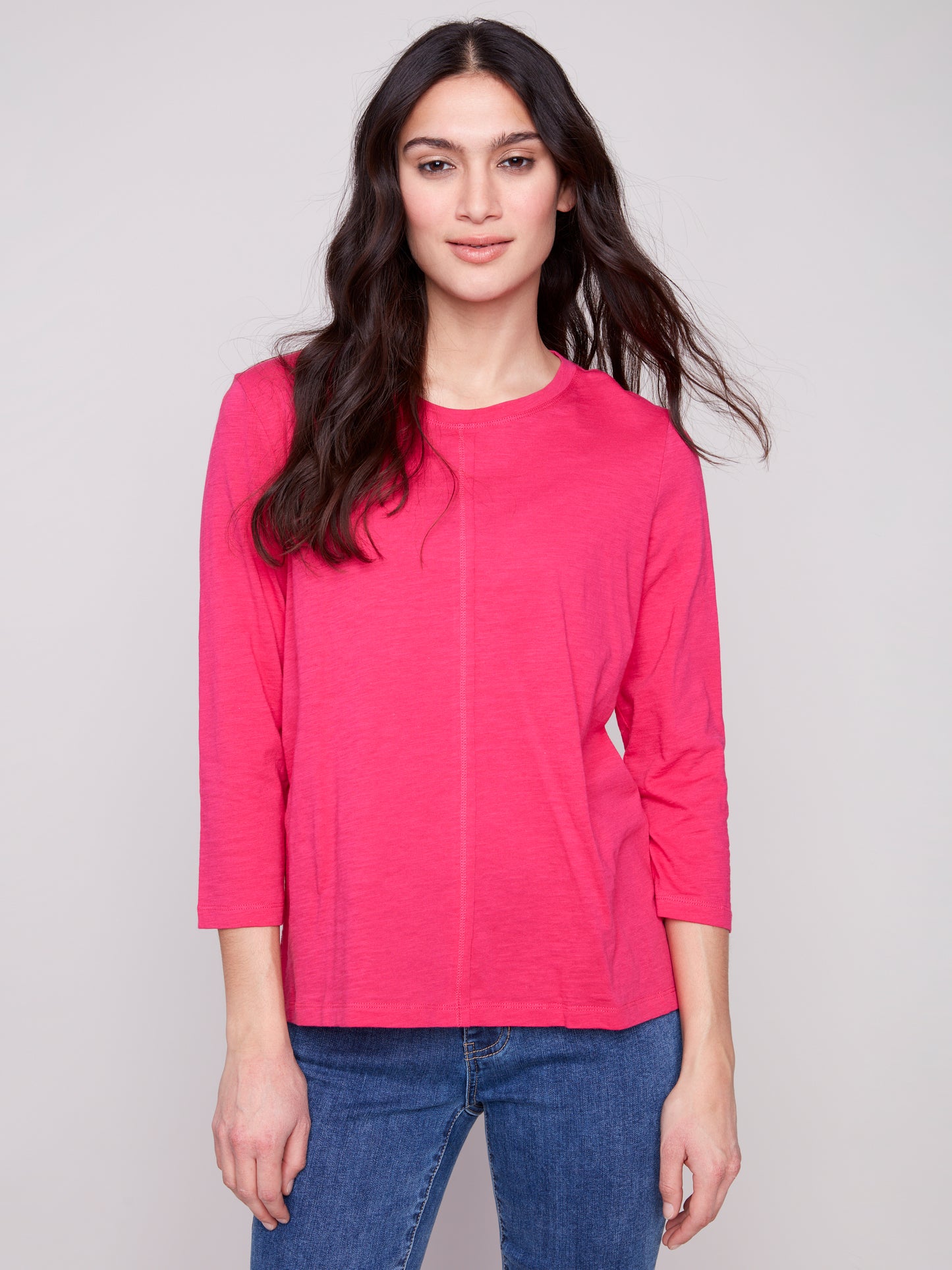 Charlie B Spring/Summer 2025-C1293ZPK-693-3/4 Sleeve Knit Top-Paradise - The Coach Pyramids