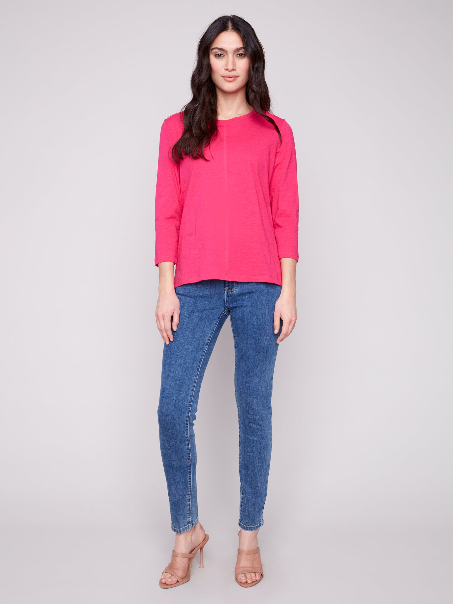 Charlie B Spring/Summer 2025-C1293ZPK-693-3/4 Sleeve Knit Top-Paradise - The Coach Pyramids
