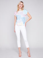 Charlie B Spring/Summer 2024-C1299YPK-221B-Printed Crew Neck Top-Bandana - The Coach Pyramids