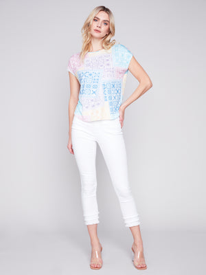 Charlie B Spring/Summer 2024-C1299YPK-221B-Printed Crew Neck Top-Bandana - The Coach Pyramids