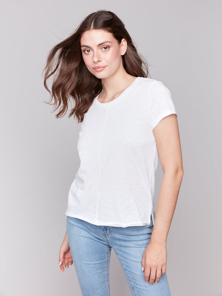 Charlie B Spring/Summer 2025-C1310TPK-002-Organic Cotton Slub Top-White