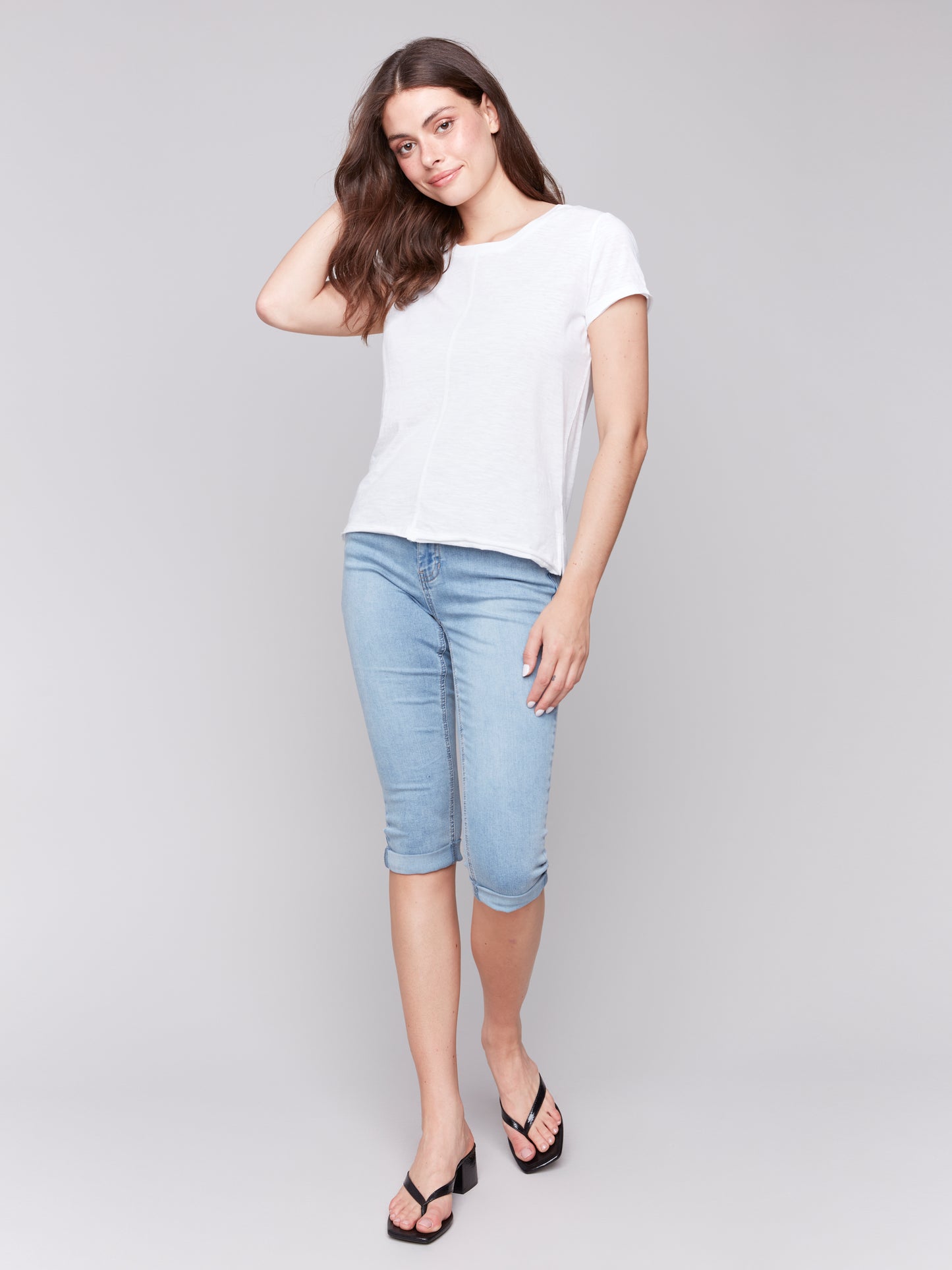 Charlie B Spring/Summer 2025-C1310TPK-002-Organic Cotton Slub Top-White - The Coach Pyramids