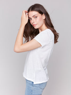 Charlie B Spring/Summer 2025-C1310TPK-002-Organic Cotton Slub Top-White