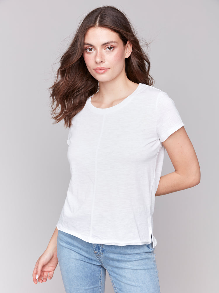 Charlie B Spring/Summer 2025-C1310TPK-002-Organic Cotton Slub Top-White