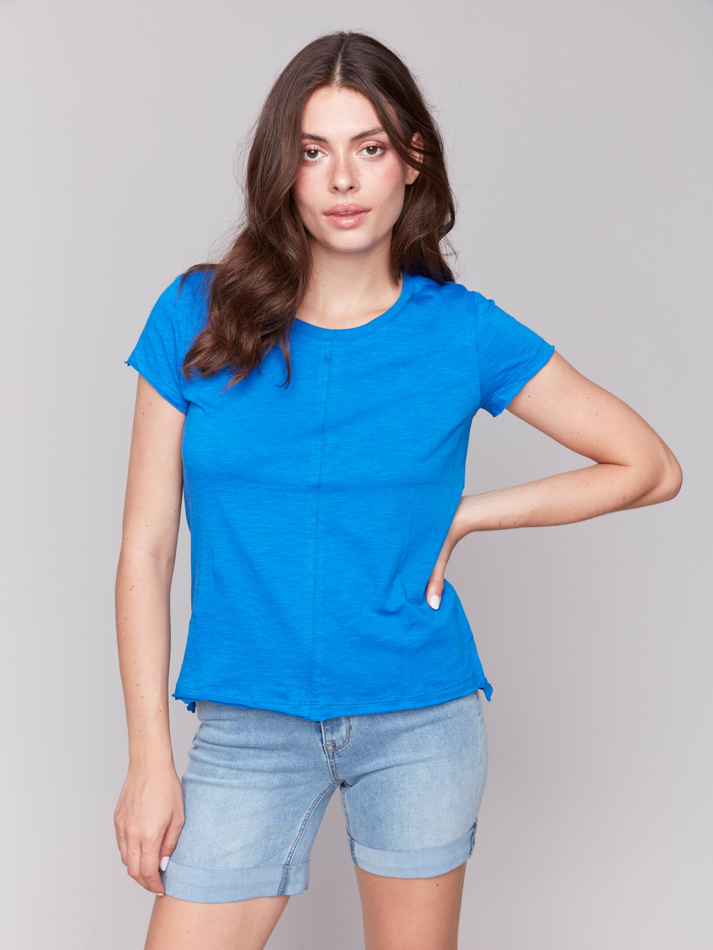 Charlie B Spring/Summer 2025-C1310TPK-392-Organic Cotton Slub Top-Coastal - The Coach Pyramids
