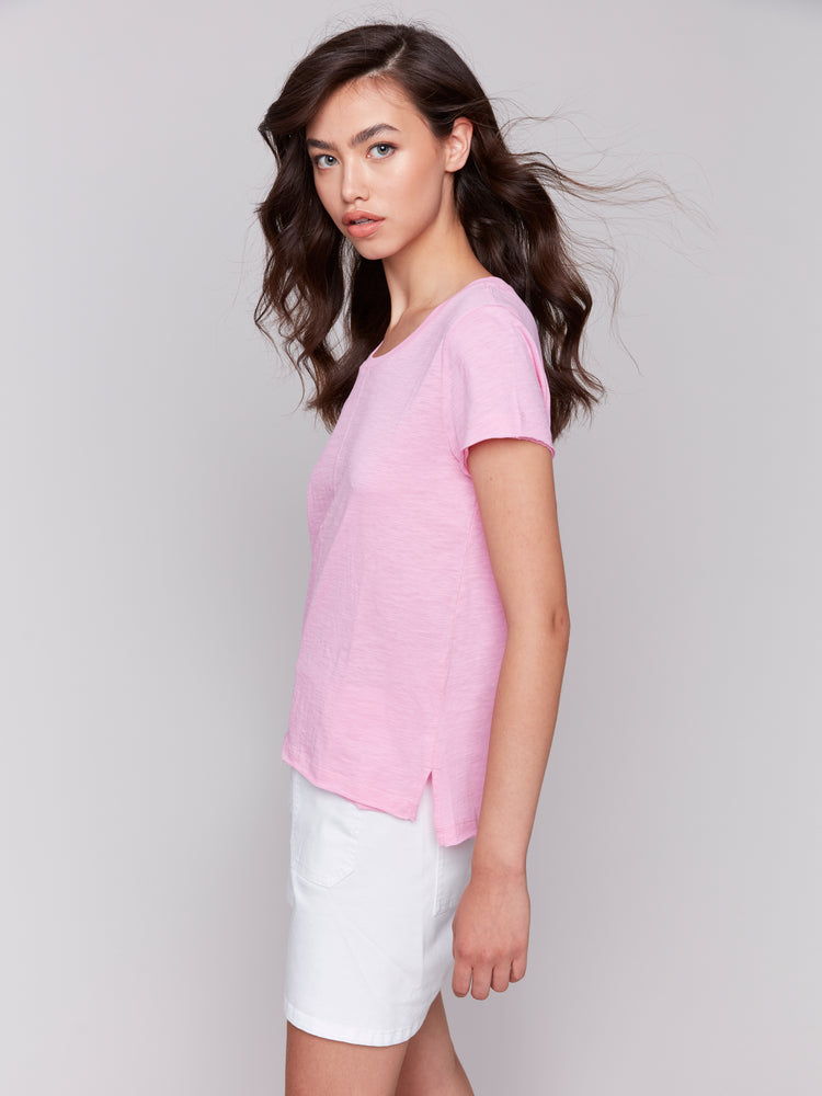 Charlie B Spring/Summer 2025-C1310TPK-694-Organic Cotton Slub Top-Begonia