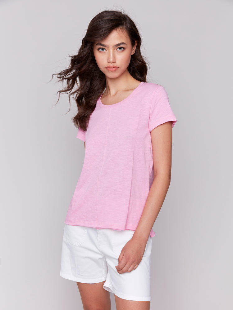 Charlie B Spring/Summer 2025-C1310TPK-694-Organic Cotton Slub Top-Begonia