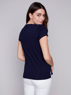 Charlie B Spring/Summer 2024-C1310XPK-463B-Slub Top-Navy - The Coach Pyramids