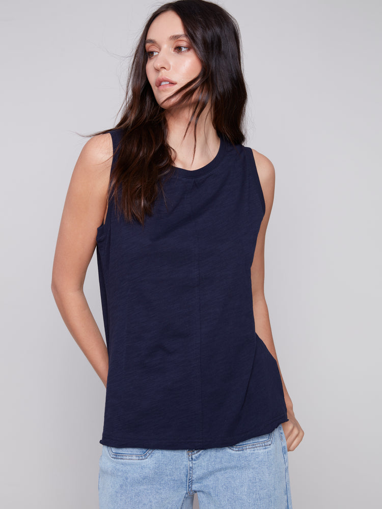 Charlie B Spring/Summer 2024-C1313XPK-463B-Slub Top-Navy - The Coach Pyramids