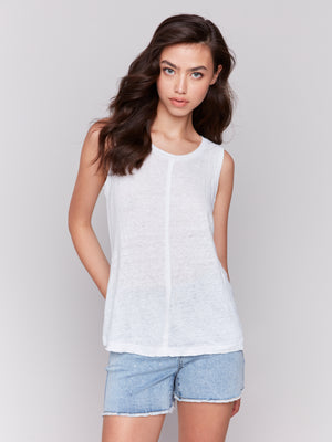 Charlie B Spring/Summer 2025-C1313YPK-002-Cotton Slub Sleeveless Knit Top-White