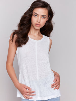 Charlie B Spring/Summer 2025-C1313YPK-002-Cotton Slub Sleeveless Knit Top-White