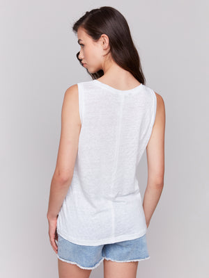 Charlie B Spring/Summer 2025-C1313YPK-002-Cotton Slub Sleeveless Knit Top-White