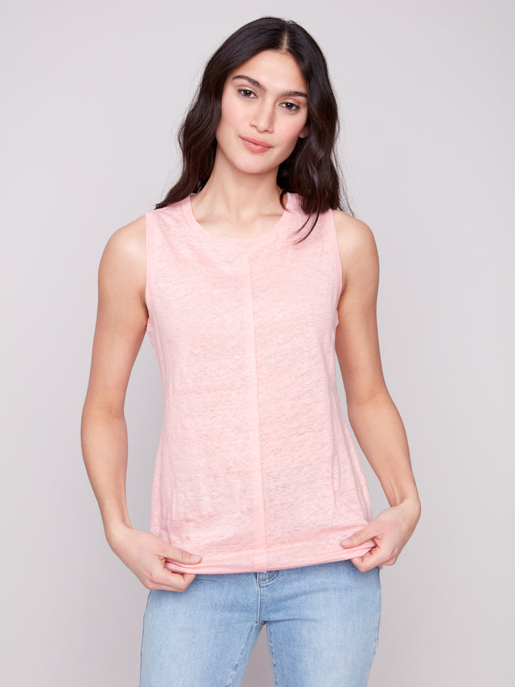 Charlie B Spring/Summer 2025-C1313YPK-691-Cotton Slub Sleeveless Knit Top-Lemonade