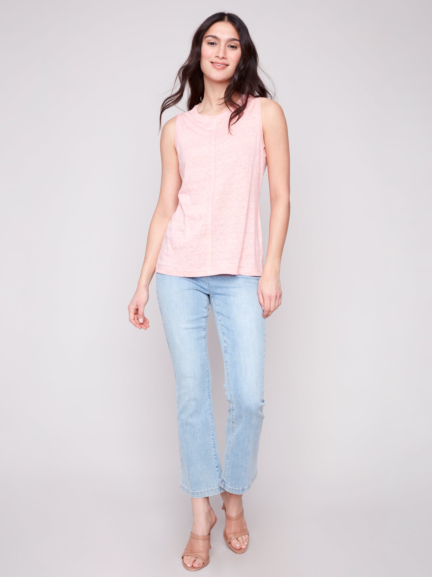 Charlie B Spring/Summer 2025-C1313YPK-691-Cotton Slub Sleeveless Knit Top-Lemonade - The Coach Pyramids