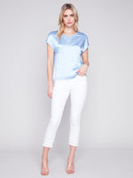 Charlie B Spring/Summer 2024-C1330RPK-416B-V Neck Satin Jersey-Sky - The Coach Pyramids