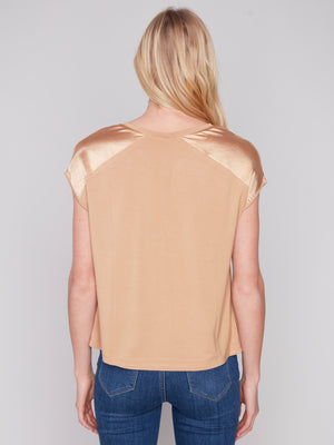 Charlie B Spring/Summer 2024-C1330RPK-416B-V Neck Satin Jersey-Corn - The Coach Pyramids