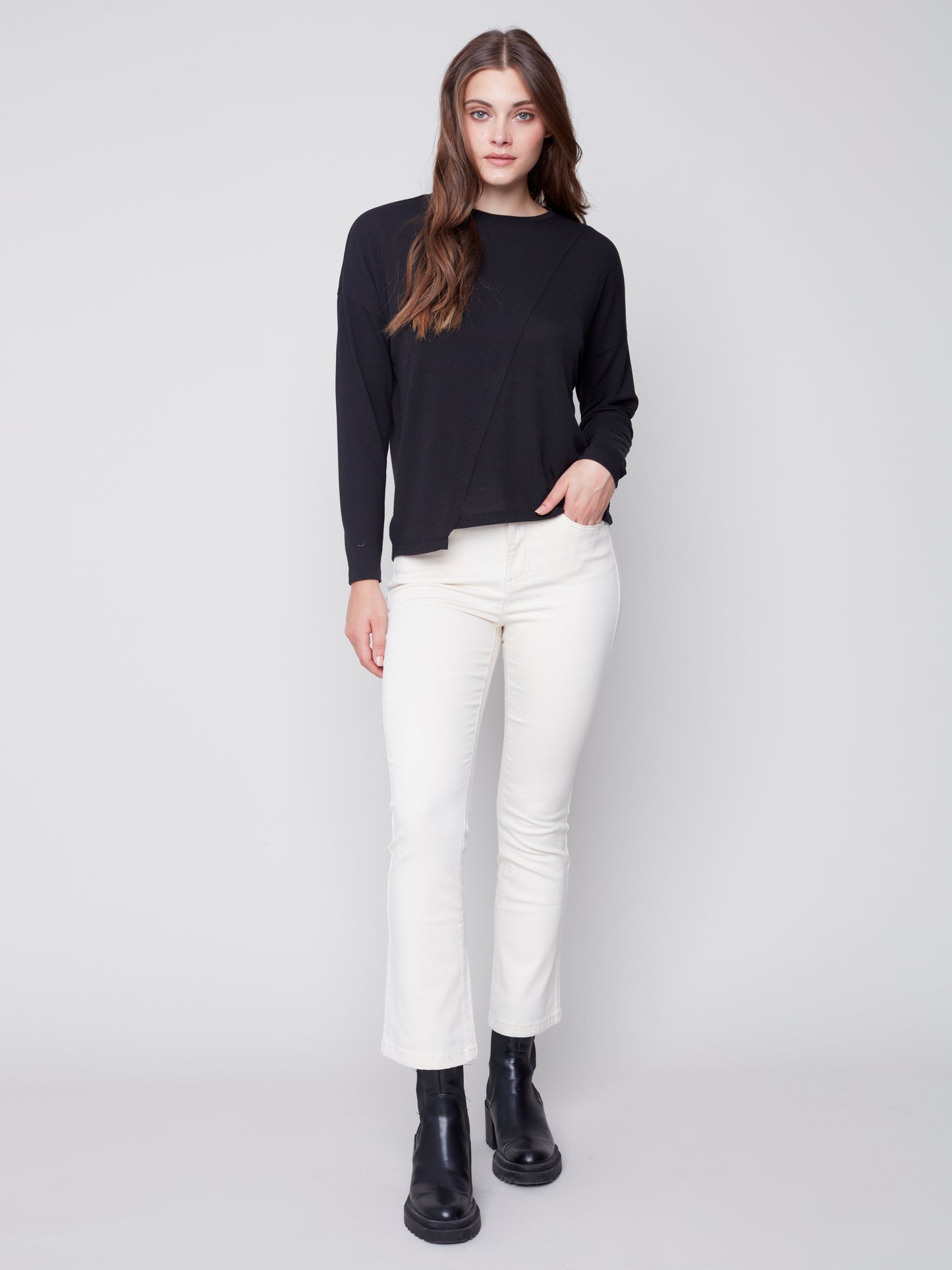 Charlie B Fall 2023-C1343PK-006B-Knit  Top-Black - The Coach Pyramids